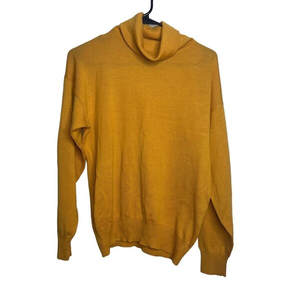 Vtg 80s Suzelle Yellow Mustard Knit Turtleneck Pullover Sweater Sz M Wool Blend - Picture 1 of 9